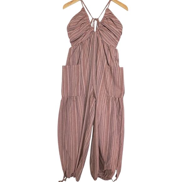 NWT CUPSHE Women’s Boho Brown Striped Wideleg Halter Jumpsuit large - Picture 3 of 9